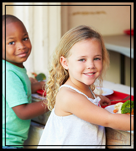 two students in line at cafeteria 