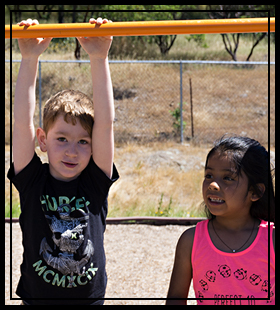 students playing on the monkey bars